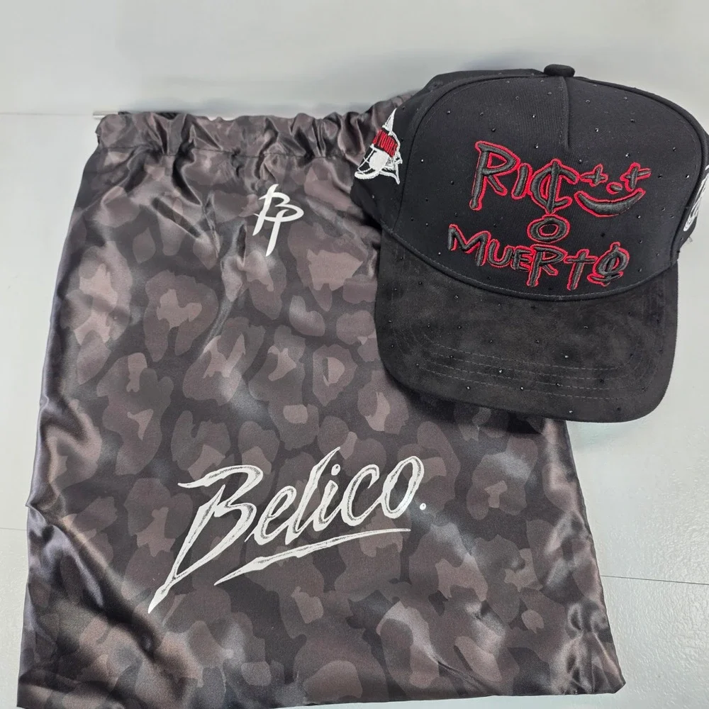 Belico Hats Rico Muerto Black Red Rhinestone Snapback‎ Hat with Dust Bag